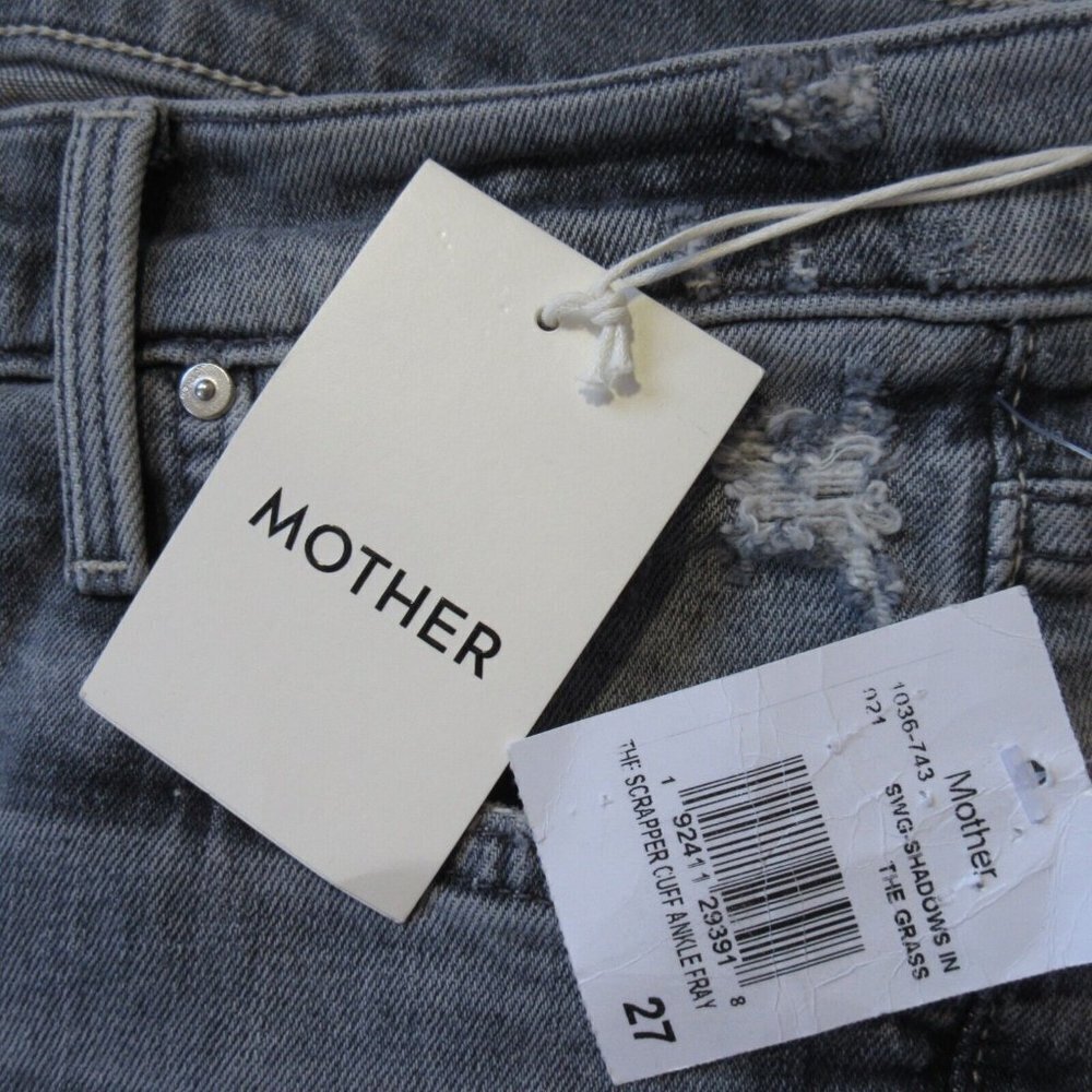 NWT Mother Scrapper Cuff Ankle Fray in Shadows in the Grass Gray Crop Jeans 27 - Picture 3 of 5